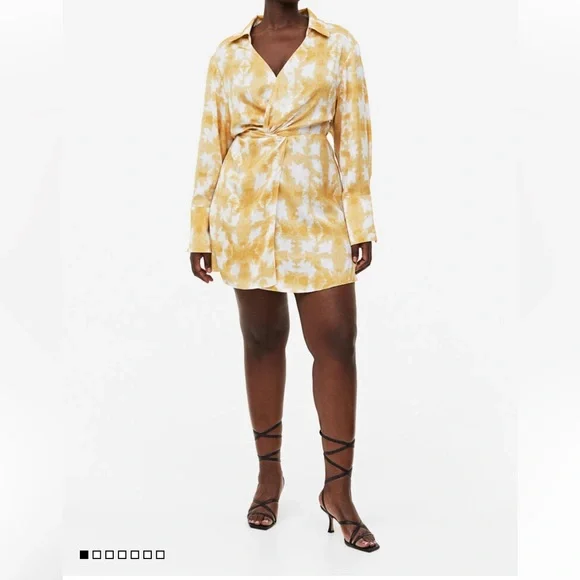 NWT H&M Twist Waist Midi Dress-Yellow/White Print-SOLD OUT Size XXL - Picture 7 of 7